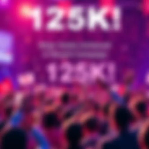A crowd celebrates the achievement of reaching 125K in a campaign, with banners and confetti in the air.