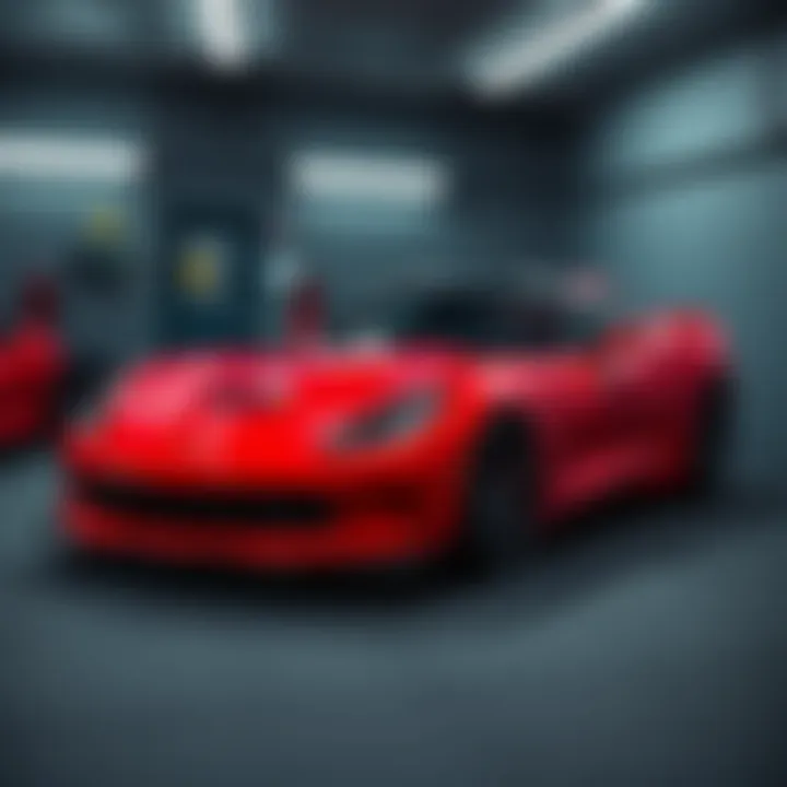 A red 2010 LS2 manual sports car parked in a garage, showcasing its new clutch and short throw shifter.