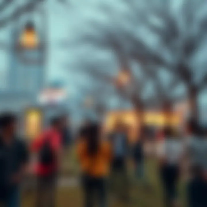 A diverse group of people discussing current trends and events in a city park, showcasing modern society in 2025.