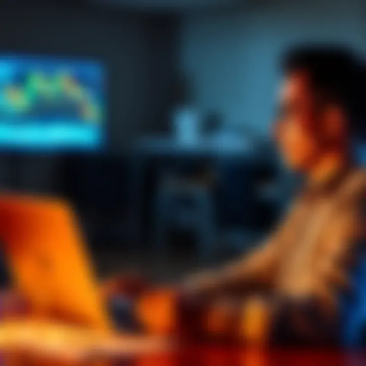 Person considering transfer of 401k funds into Bitcoin with laptop and charts