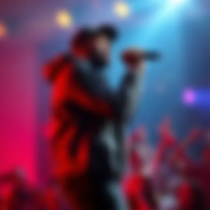 50 Cent performing on stage, captivating the audience with his energy.