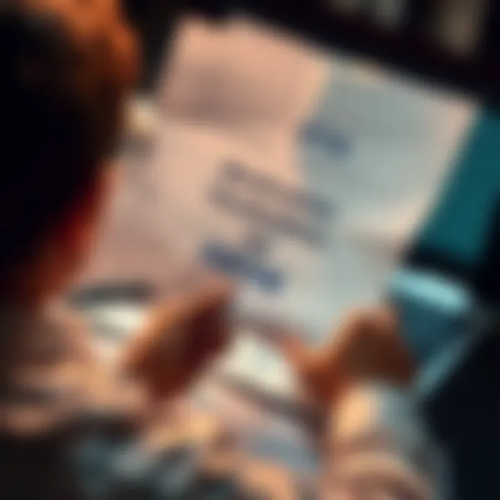 A person reviewing a legal document concerning FTX bankruptcy, surrounded by financial papers and a laptop.