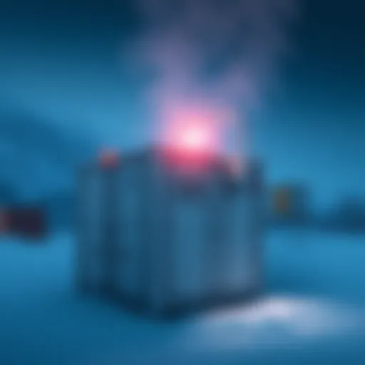 An air-cooled BlockBox container used by HUT8 in Alberta, designed to withstand cold weather, with snow surrounding it.