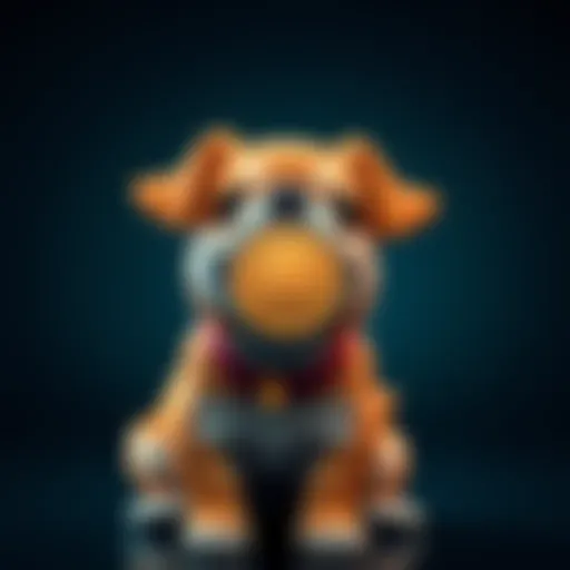 A cute dog with a coin symbol, representing the Aerobud meme token's mission to support animal shelters and promote pet adoption.