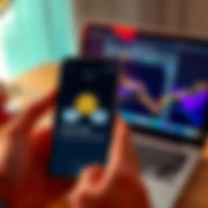 A person holding a smartphone displaying a crypto wallet app for Bitcoin and Ethereum, with a laptop showing Linux operating system in the background.