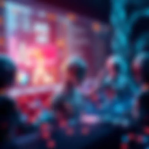 Group of AI agents interacting with the Ethereum blockchain, showing digital connections and data flow.