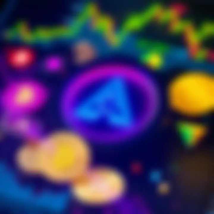 Alephium logo surrounded by popular cryptocurrency symbols and charts