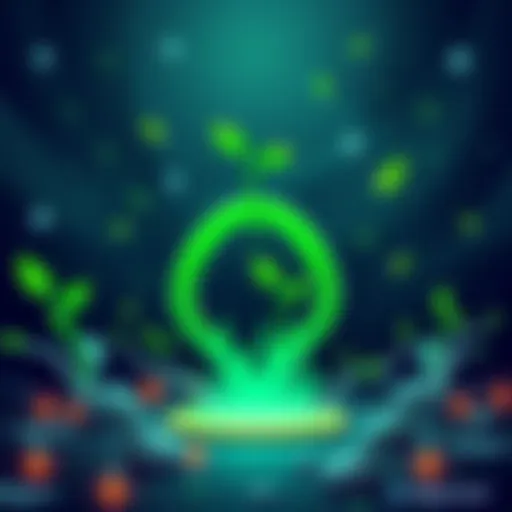 A digital illustration showing the Algorand logo with green elements symbolizing eco-friendly practices and transaction fees being rebated, emphasizing sustainability in blockchain technology.