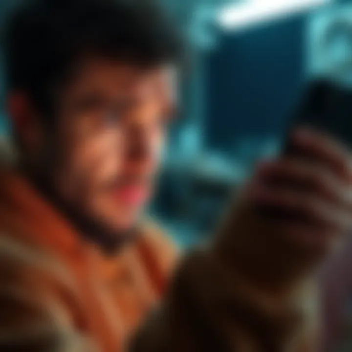 A person looking worried while checking their Apple account for a charge of $34.99, with an iPhone visible in hand.
