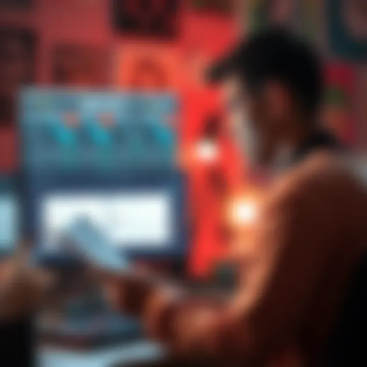 An artist looks concerned while reviewing paperwork and a computer screen displaying NFT offers, with visual signs of high fees