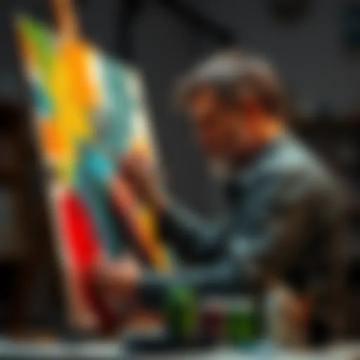An artist painting on a canvas, expressing emotions through vibrant colors and brush strokes.