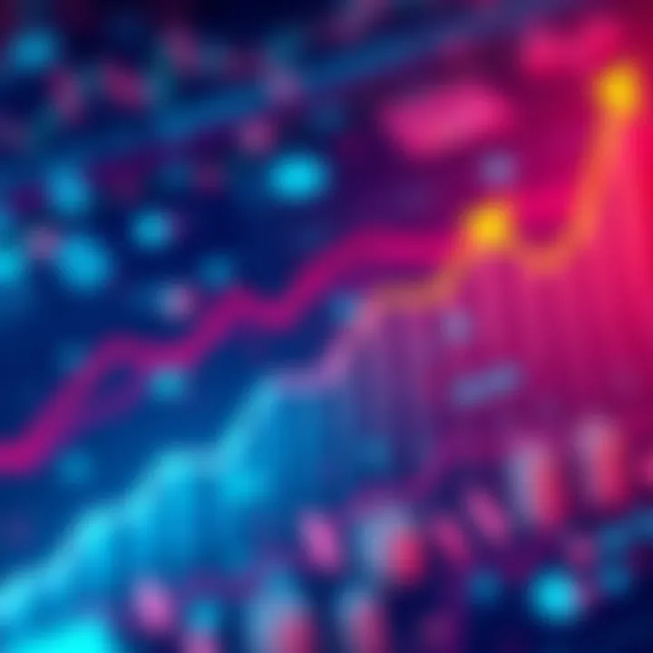 A graph showing rising asset values and market dynamics with upward arrows and financial symbols
