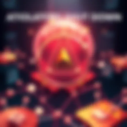 Illustration of ATOM validators shutting down with a visual representation of a digital currency network and Atlas logo promoting staking rewards