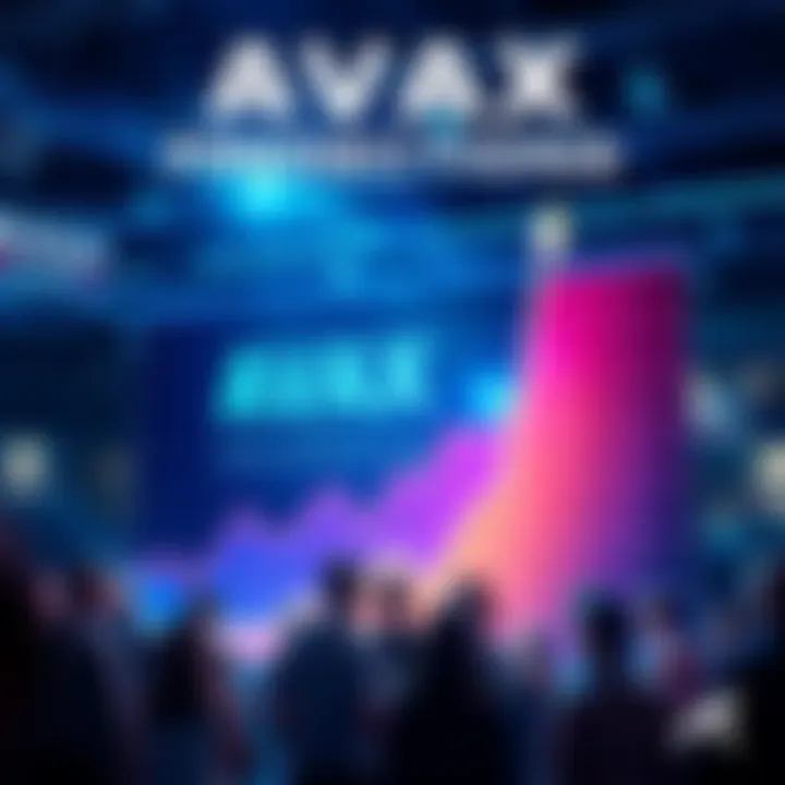 A futuristic chart showing the upward trend of AVAX's value with community discussion in the background.