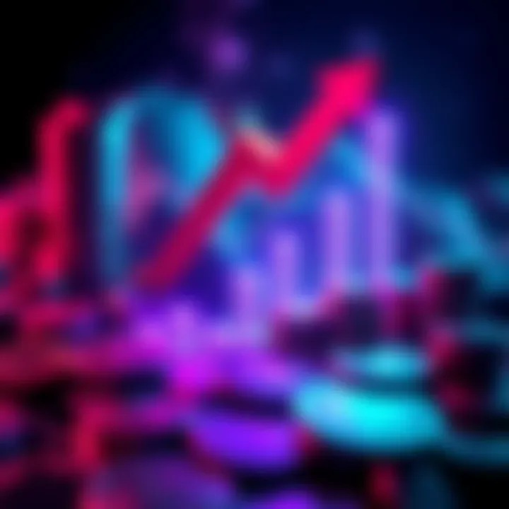 A graphic showing a rising chart symbolizing AVAX price increase with coins in the background