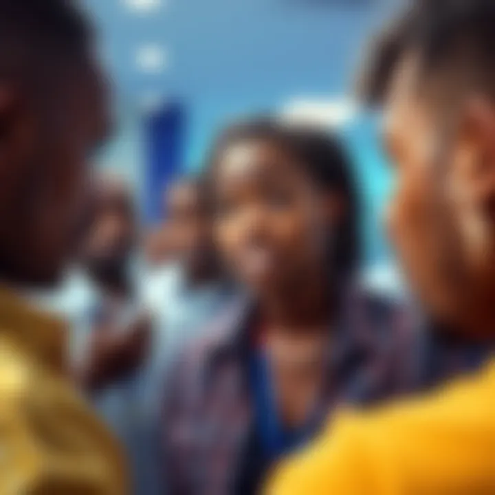 A group of people discussing delays in the Bahamas project, showing frustration and concern on their faces
