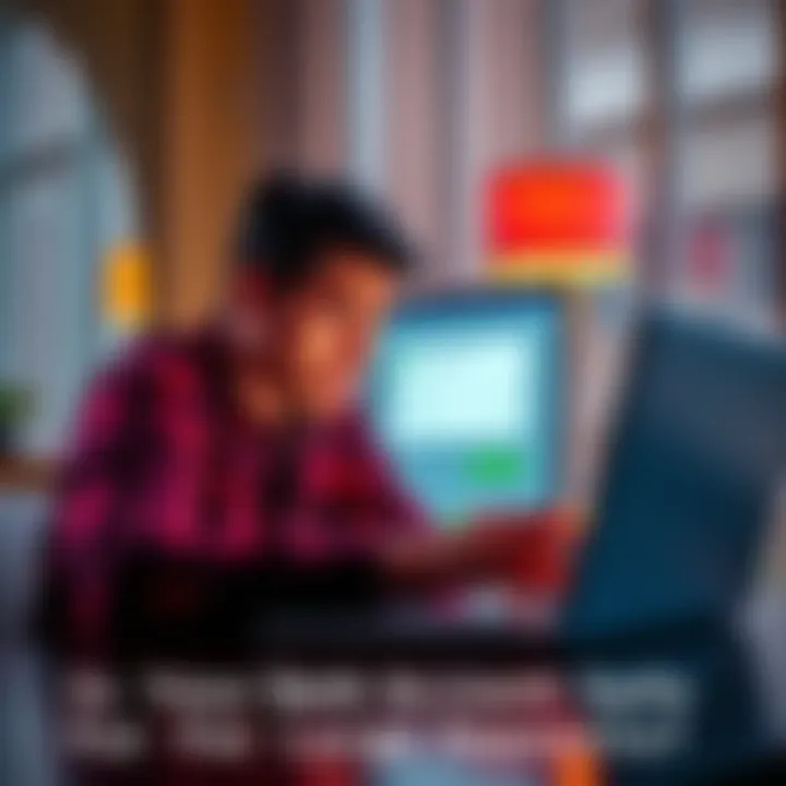 A worried person looking at their bank account on a laptop, with a large deposit notification on the screen.