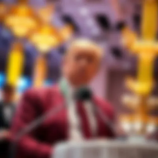 Barron Trump standing confidently at a financial conference, showcasing his impressive wealth and success at a young age.