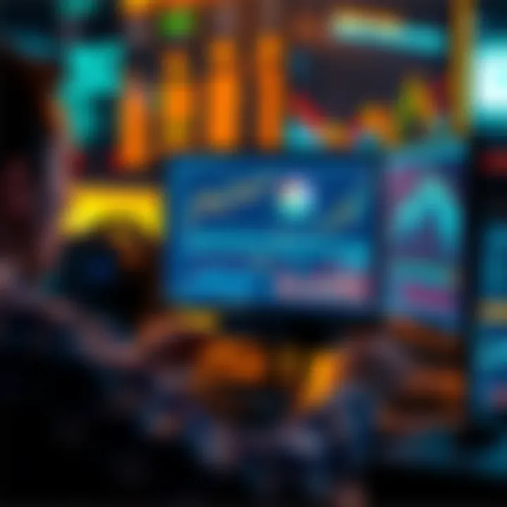 A person using a computer to explore digital currency options, with charts and graphs on the screen.