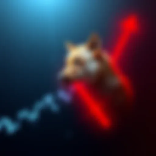 Chart showing a declining trend for DOGE, with an emphasis on red arrows indicating a price drop
