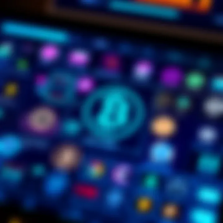 A variety of cryptocurrency wallet icons displayed on a digital interface, highlighting user-friendly features for buying, selling, and sending crypto.