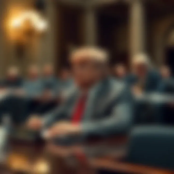 BG sitting at a table during the Senate Banking Committee hearing, with senators in the background.