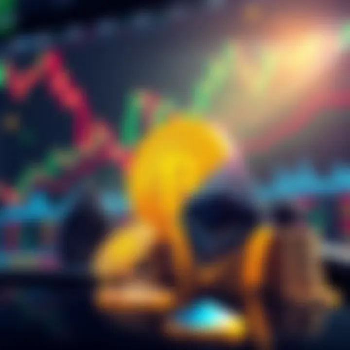 An illustration of Binance offloading Bitcoin and Ethereum during market peak, showing price charts and concerned traders in the background.