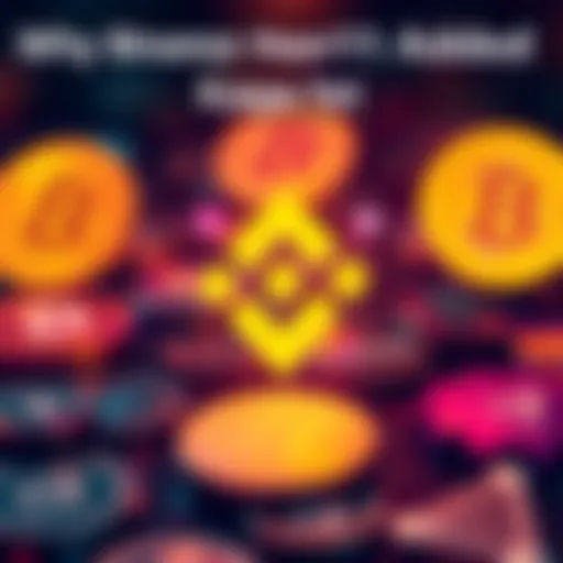 Binance logo displayed against a backdrop of cryptocurrency symbols, symbolizing the delay in adding Kaspa to the exchange.