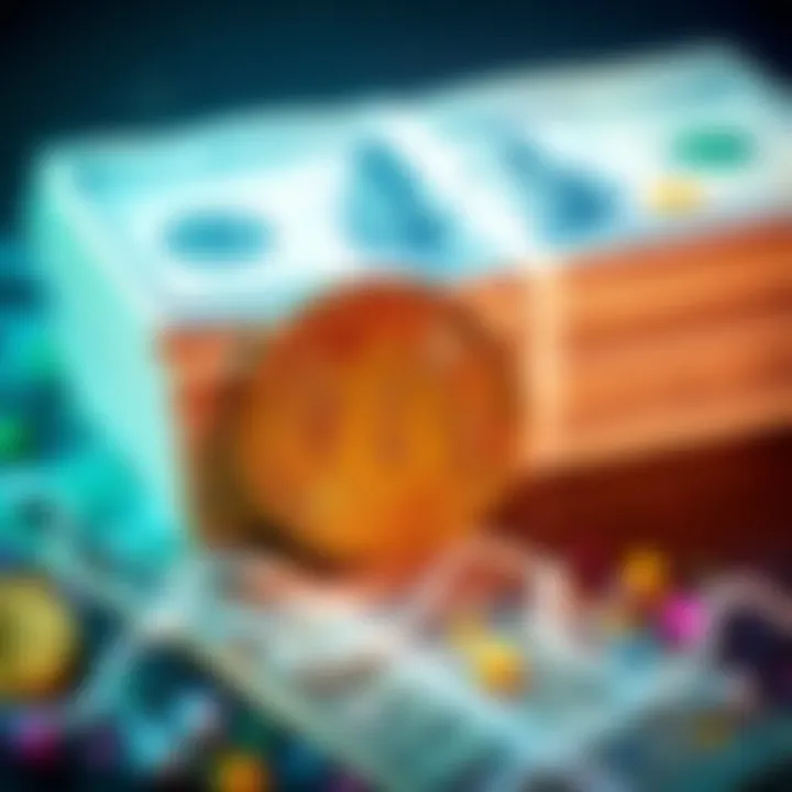 A stack of birthday cash next to a Bitcoin symbol, highlighting the choice to invest in cryptocurrency.