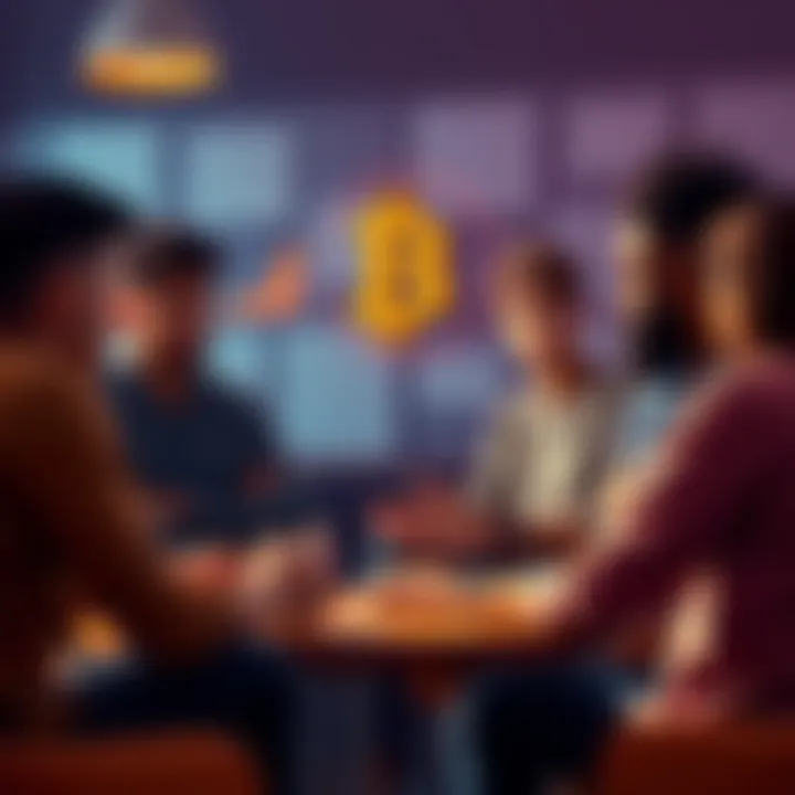 A group of people debating the environmental impact of Bitcoin in a casual setting