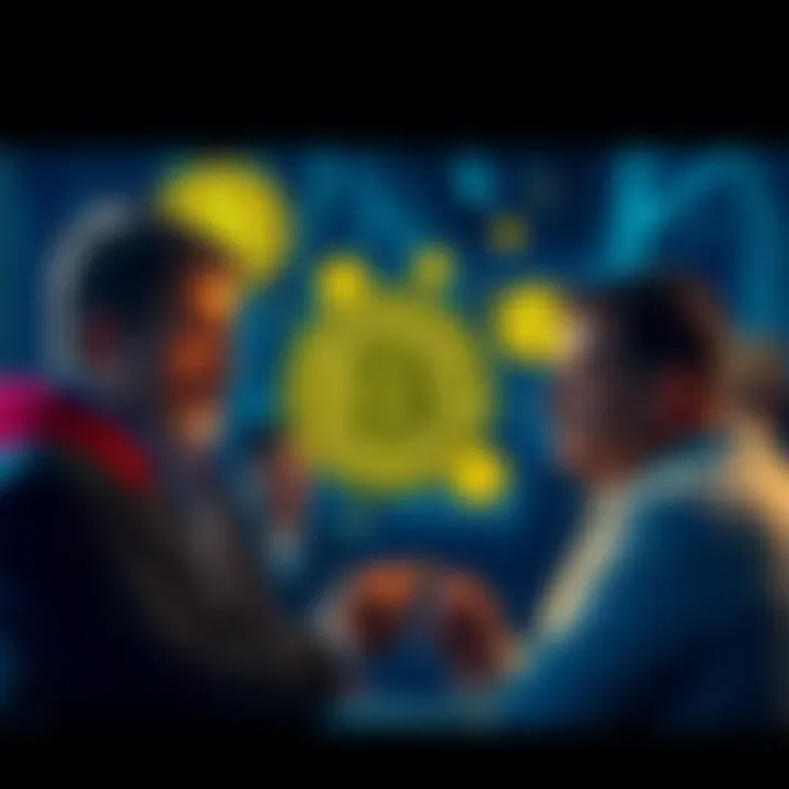 A scene from the film Eddington showing characters discussing Bitcoin with visuals of the cryptocurrency in the background