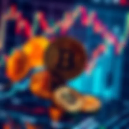 A visual representation of Bitcoin symbols rising alongside financial charts and graphs, showing its potential growth in the next 20 years.