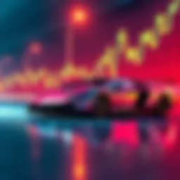 A shiny Lamborghini parked beside a graph showing Bitcoin's price rise to 111k, symbolizing luxury purchases in the crypto market.