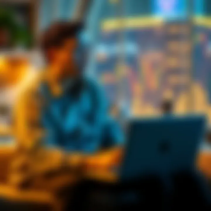 A couple sitting together looking at a Bitcoin chart on a laptop, symbolizing financial hope for marital issues and economic challenges.