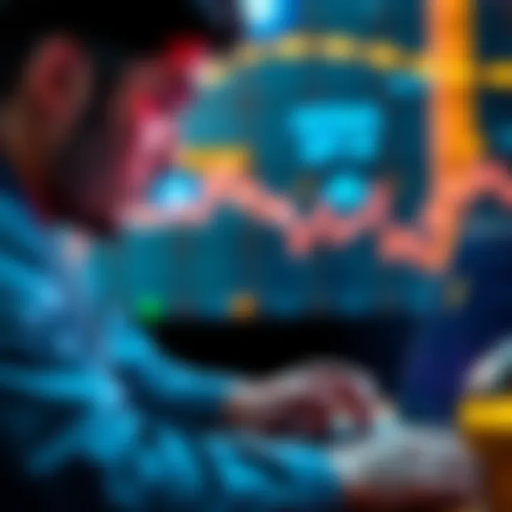 Person considering buy now pay later options for Bitcoin purchases, looking at a laptop with Bitcoin graphics on the screen
