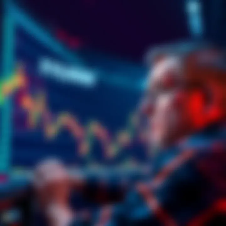 Graph showing Bitcoin price dropping below $100,000 with a worried investor looking at a screen
