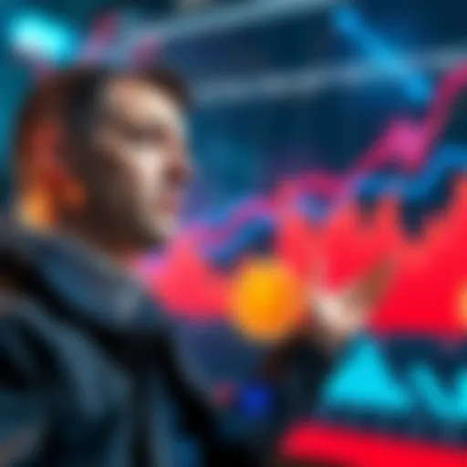 Cardano founder predicting Bitcoin's price growth with a chart background showing upward trends.