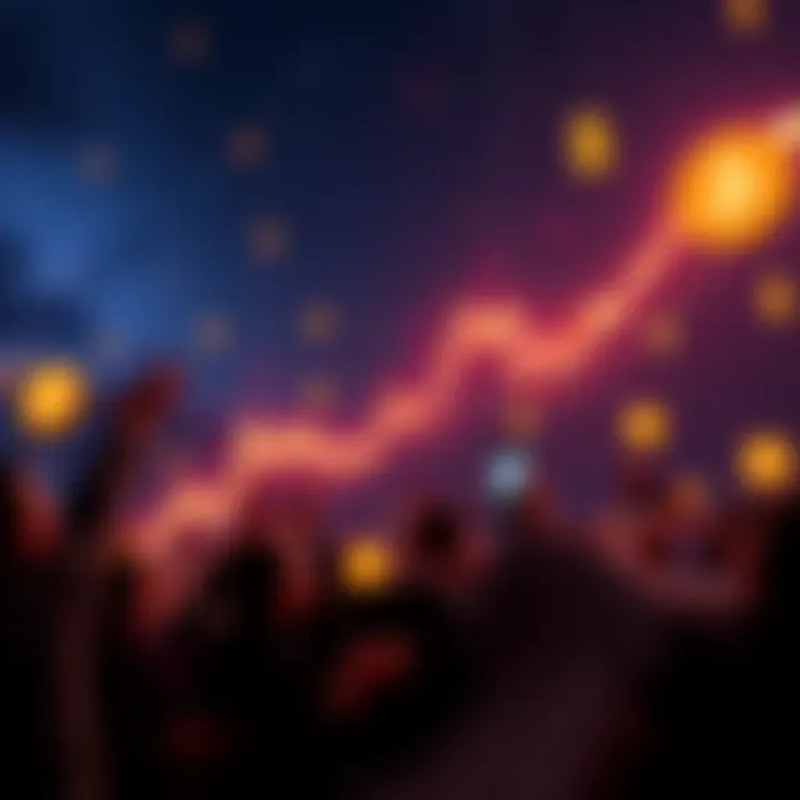 A graphic showing Bitcoin price chart pointing upward, indicating a new all-time high with dollar signs and excited people in the background.