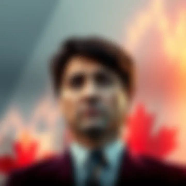A graphic showing Bitcoin's price soaring upward with a backdrop of a worried-looking Prime Minister Justin Trudeau, symbolizing the market reaction to his comments.