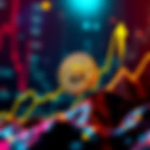 Bitcoin symbol rising with a graph showing upward trend