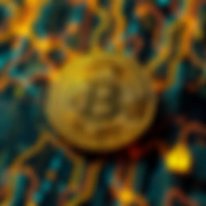 A depiction of the Bitcoin symbol surrounded by digital blockchain graphics, illustrating its unique technology and security features.