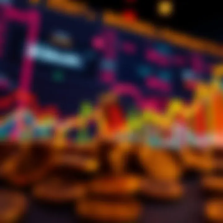 A visual representation of rising Bitcoin transaction charts with digital coins in the background