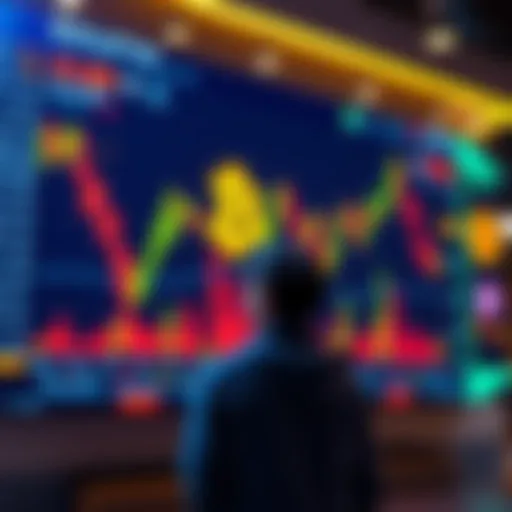 A person standing in front of a digital screen showing Bitcoin's rising price chart, looking hopeful and reflective.