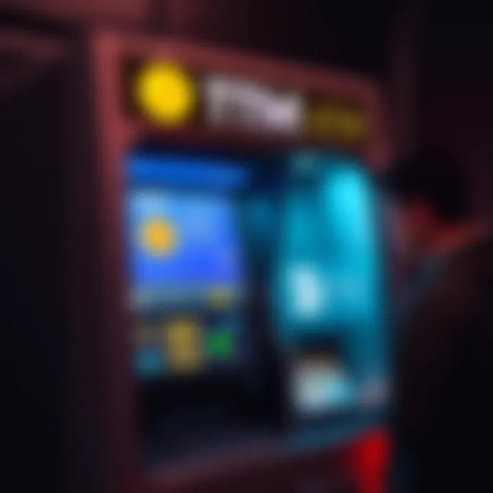 A Bitcoin ATM displaying the option to withdraw cash in USD, with a person using the machine.
