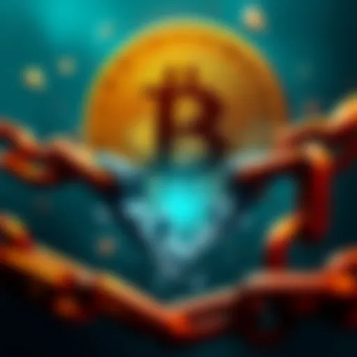 A Bitcoin symbol breaking free from chains, representing freedom from government control over currency
