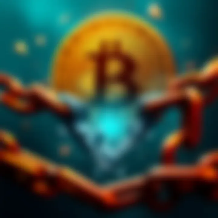 A Bitcoin symbol breaking free from chains, representing freedom from government control over currency