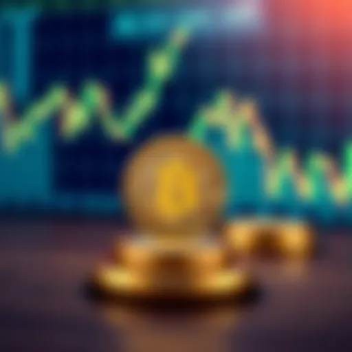 A shiny Bitcoin Cash coin on a wooden table with a blurred background of a financial chart.