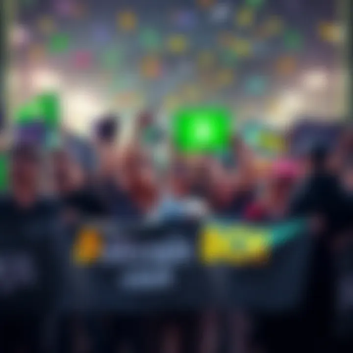 A group of people celebrating Bitcoin Cash with banners and signs, showing support for cryptocurrency.