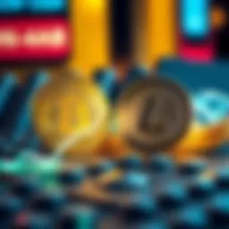 A visual comparison of Bitcoin Cash and Litecoin, showing Bitcoin Cash with a downward trend and Litecoin with an upward trend, representing their popularity in the cryptocurrency market.