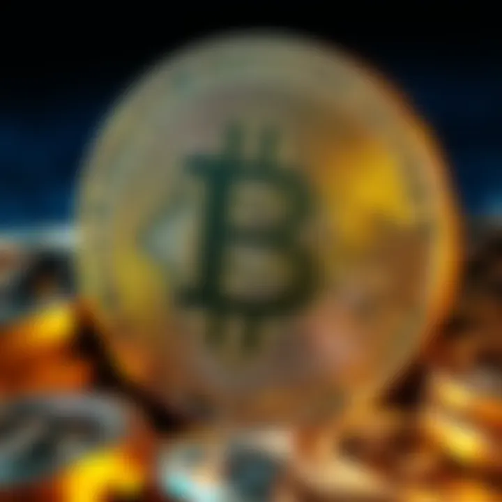 A graphic showing Bitcoin Cash coins and the Bitcoin logo, symbolizing the split in cryptocurrency.